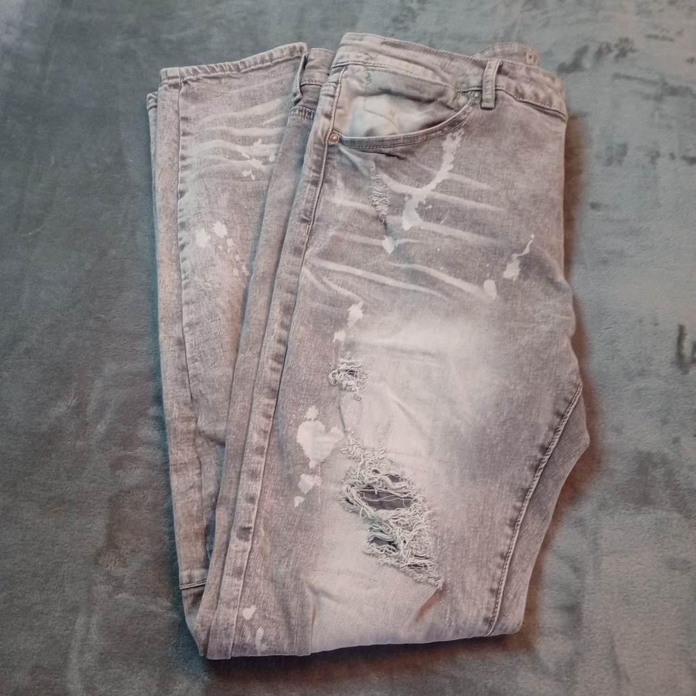 Rutherford Jeans Mens‎ Sz 38 x 31 Gray Distressed 3D Arc Technology Stretch